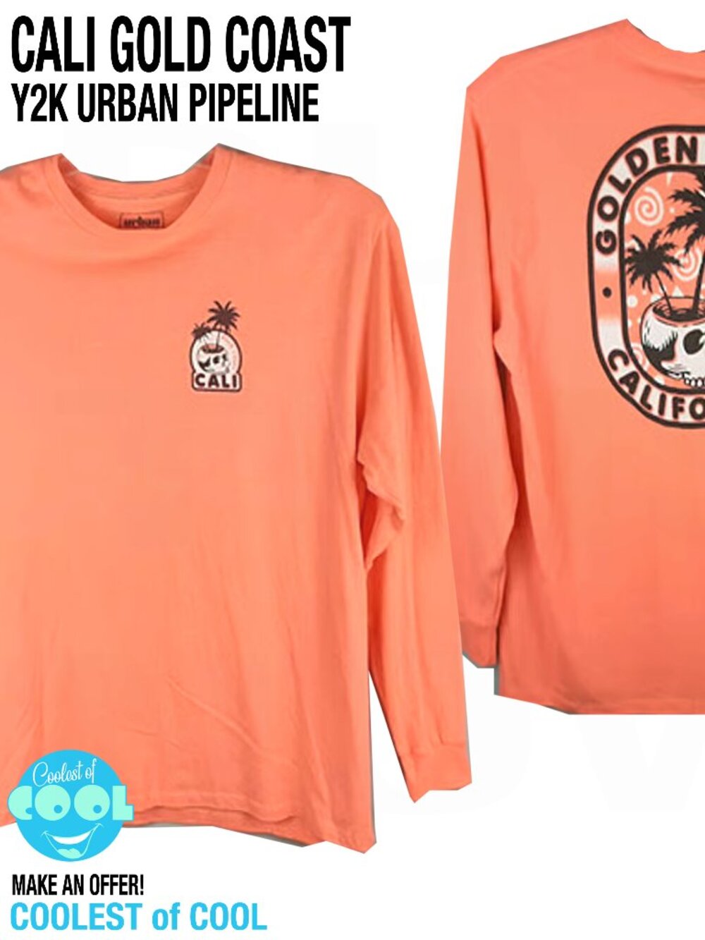 Urban Pipeline long sleeve shirt size XXL Cali gold coast beach surf skull logo